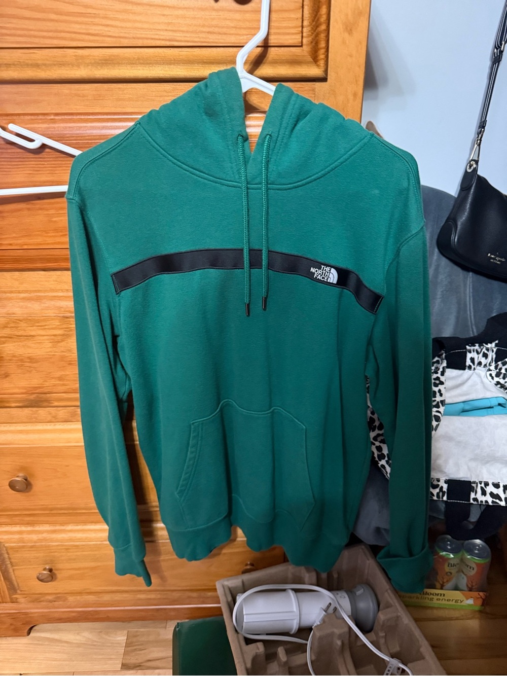 The North Face Green Pullover Hoodie with Black Chest Tape